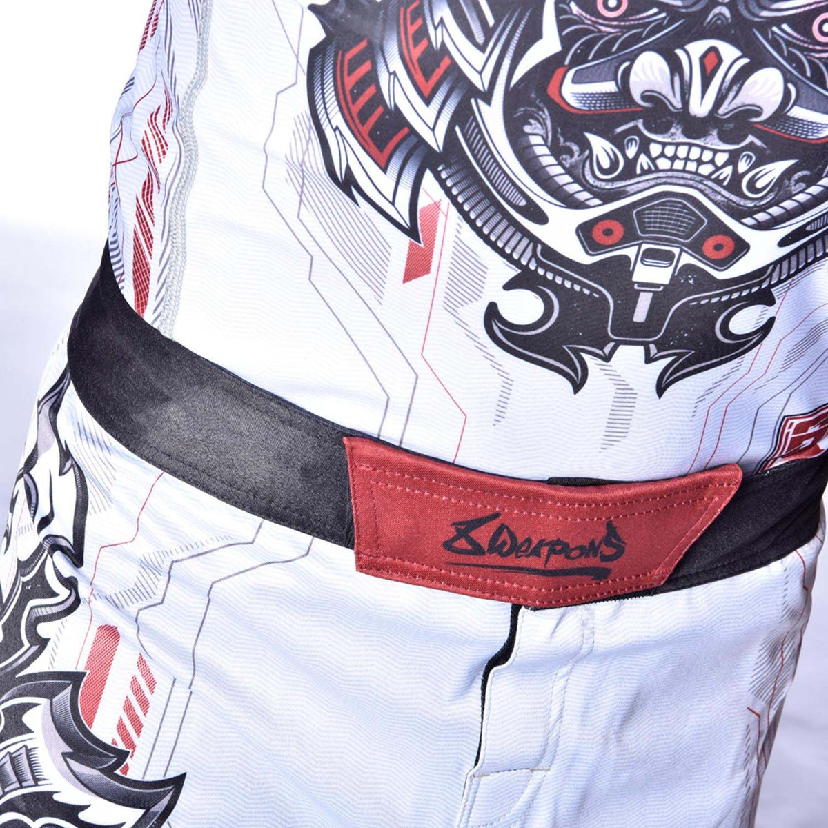 Rashguard manches courtes 8 WEAPONS Samurai 2.0 blanc rouge, design samouraï et compression ergonomique