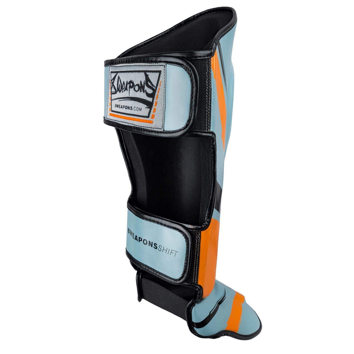 Protège-tibias 8 WEAPONS Shift gris glacé et orange pour sports pieds-poings
