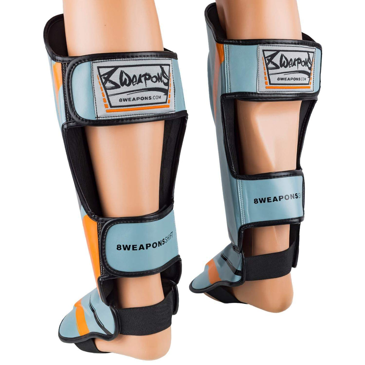 Protège-tibias 8 WEAPONS Shift gris glacé orange pour sports pieds-poings