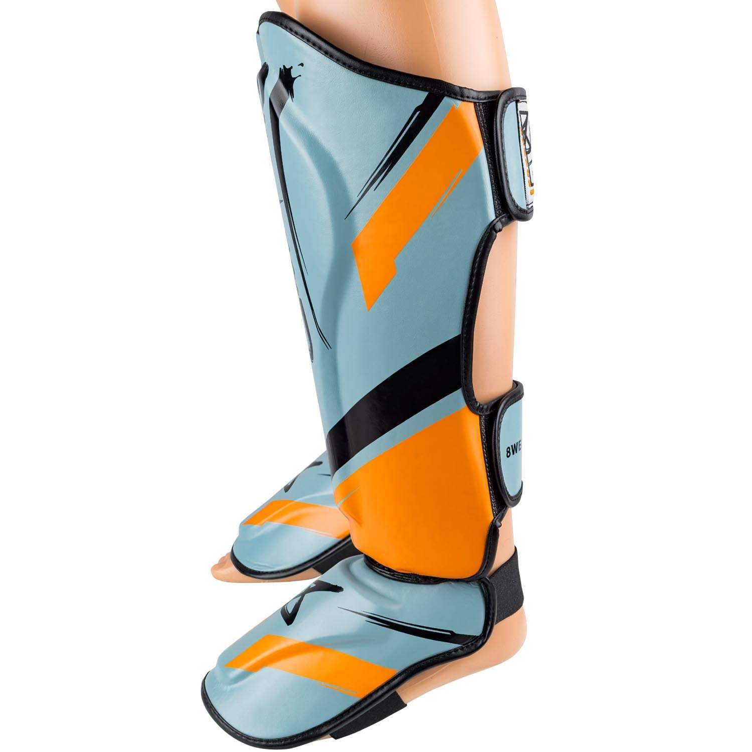 Protège-tibias 8 WEAPONS Shift gris glacé orange pour sports de combat pieds-poings