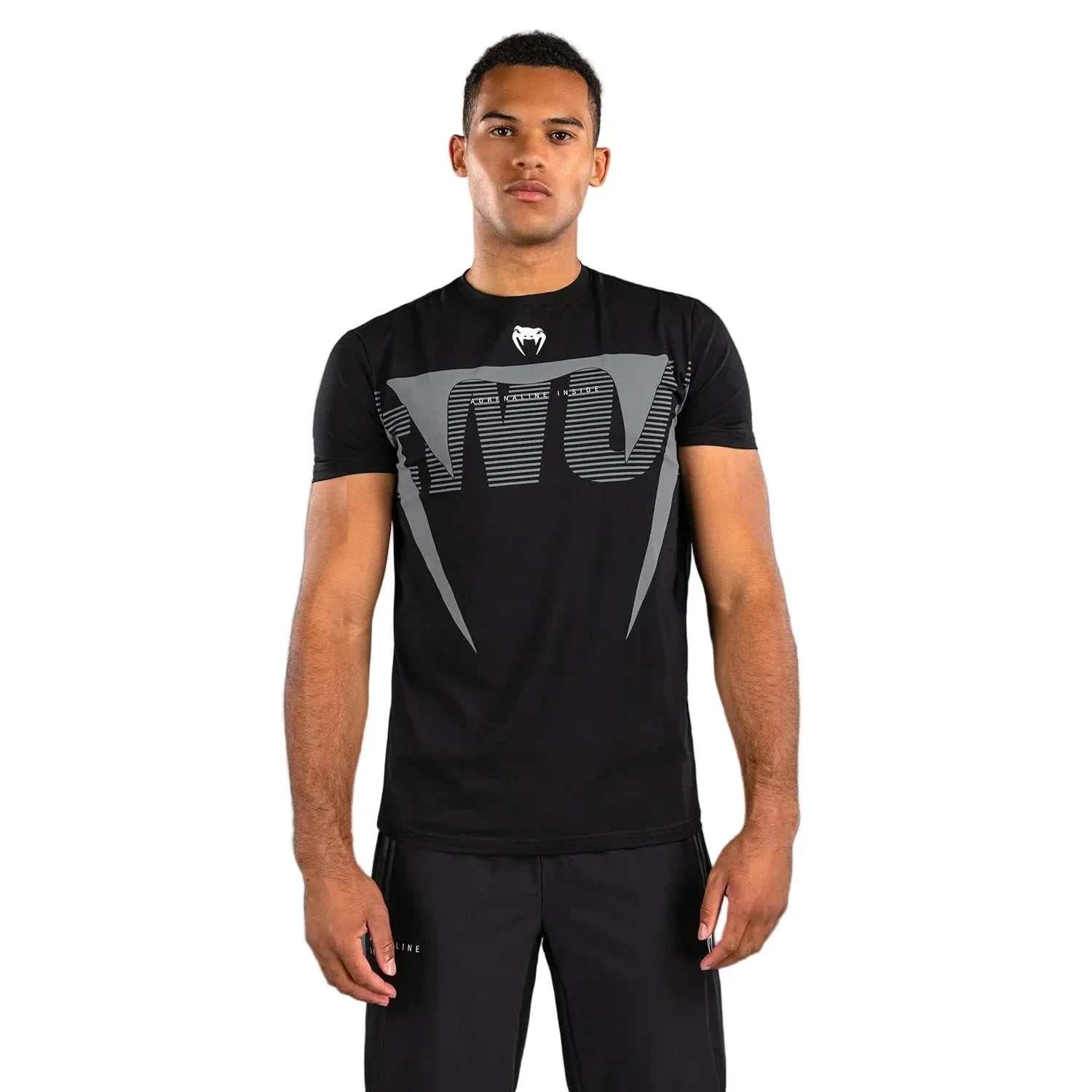 T-shirt Venum Adrenaline noir argent gris, confortable et respirant pour entraînement et sport