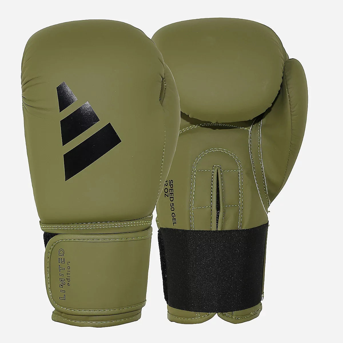 Gants de boxe adidas Speed 50 verts et noirs pour débutants avec mousse haute compression et fermeture scratch
