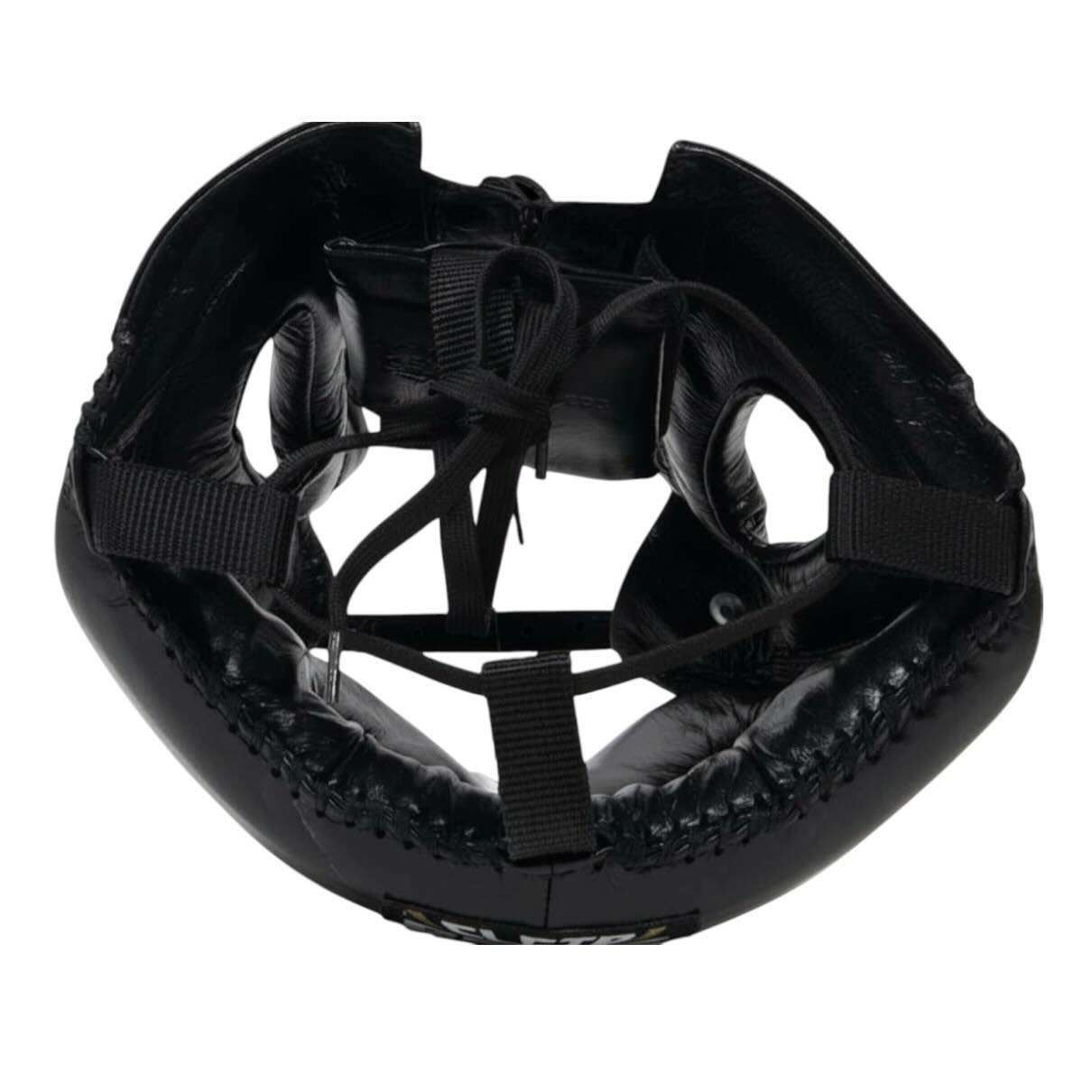 Casque de boxe Cleto Reyes noir en cuir pleine fleur semi intégral pour sparring avec protection et confort premium