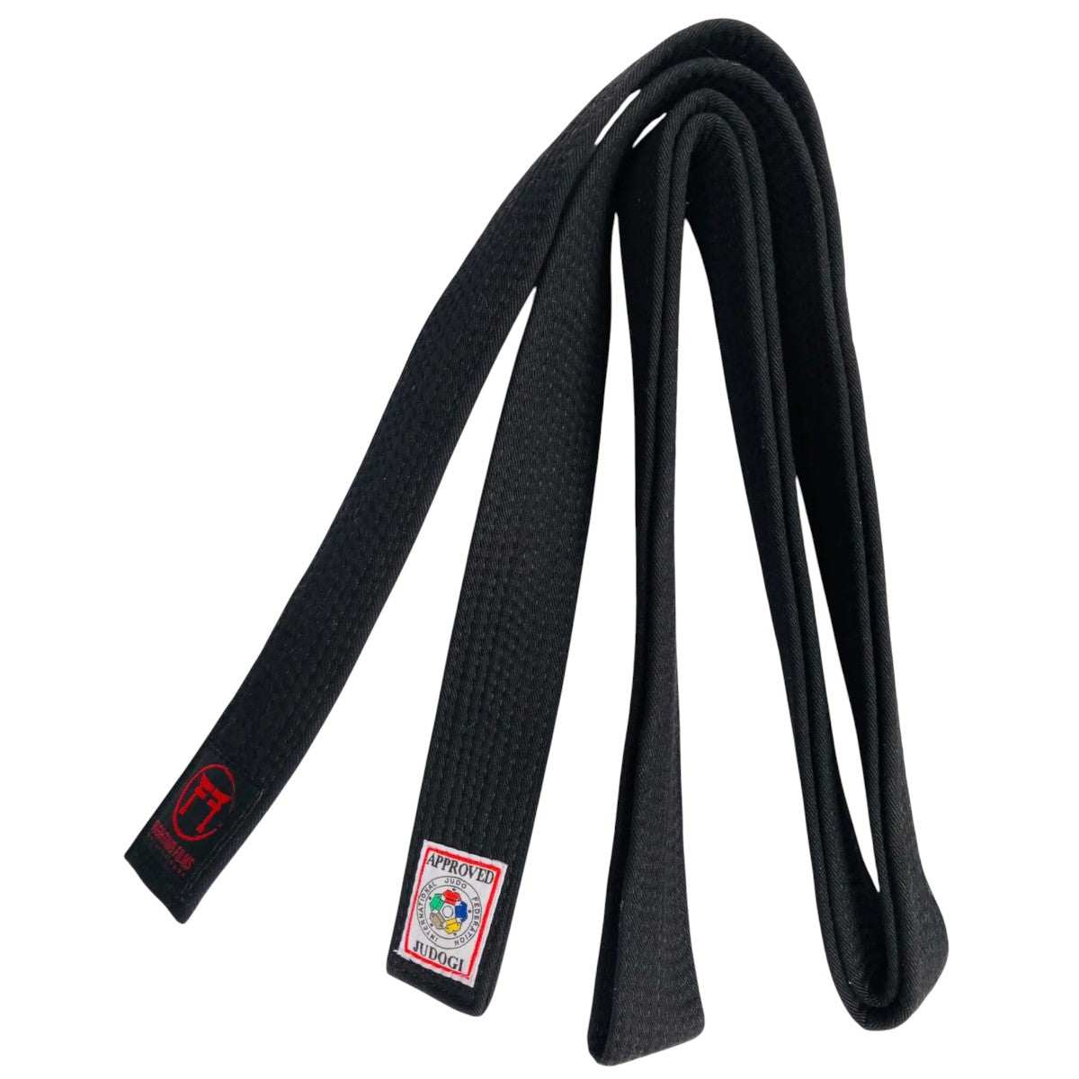 Ceinture noire de judo épaisse et homologuée IJF avec logo Fighting Films brodé en rouge