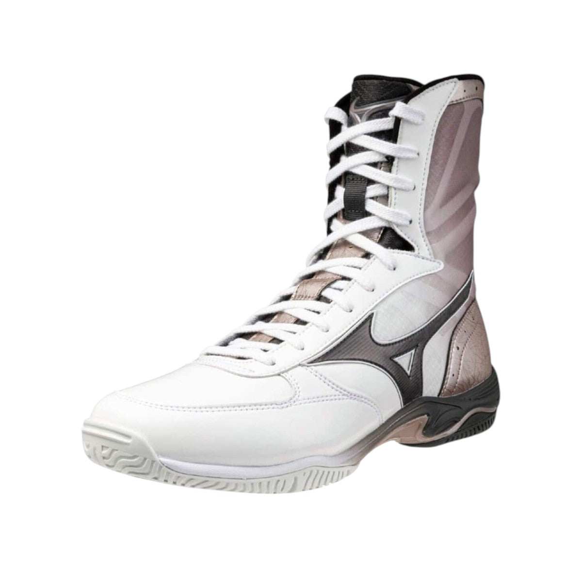 Chaussures de boxe Mizuno Wave Monster blanc avec technologie Mizuno Wave pour amorti et stabilité, collaboration Naoya Inoue