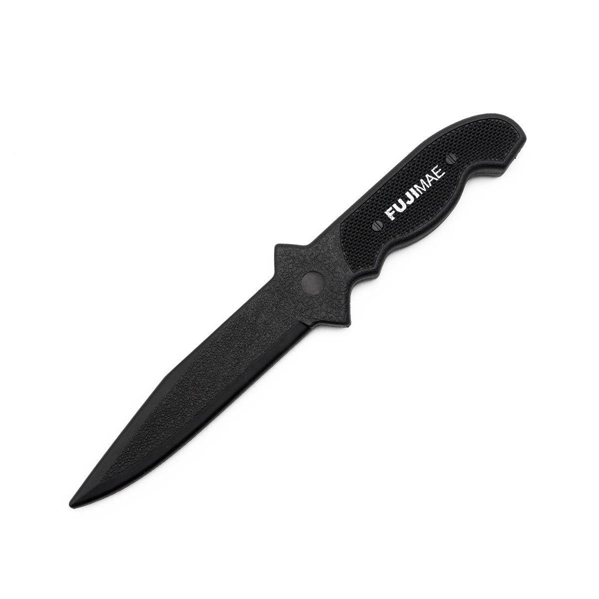 Black FUJIMAE straight training knife made of durable thermoplastic TPR for safe self-defense practice