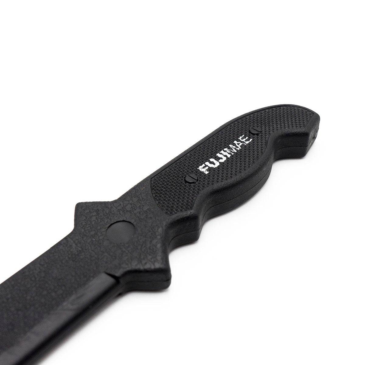 Black FUJIMAE training knife with textured handle for self-defense practice