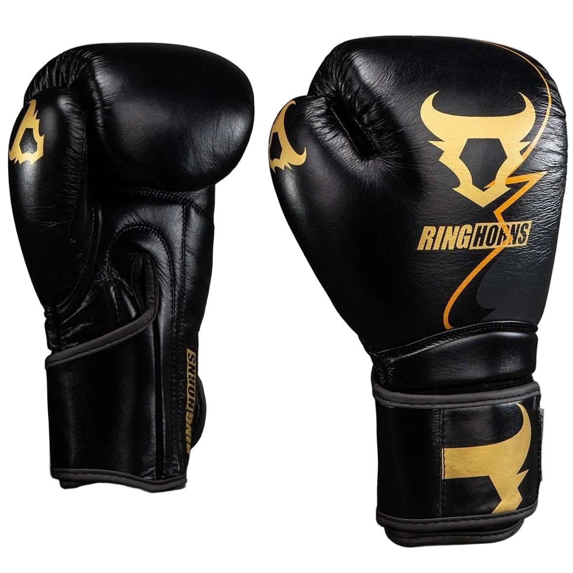 Gants de boxe Venum x Ringhorns Charger noir et or avec mousse absorbante et velcro maintien poignet
