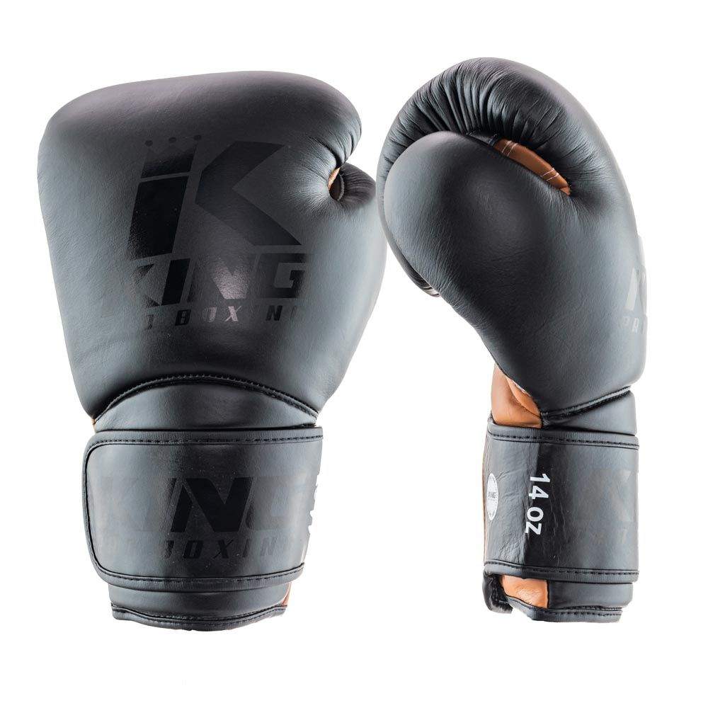 Gants de Boxe King Pro noirs et marron en cuir de vachette avec mousse à mémoire de forme et fermeture velcro pour un confort et une protection optimaux