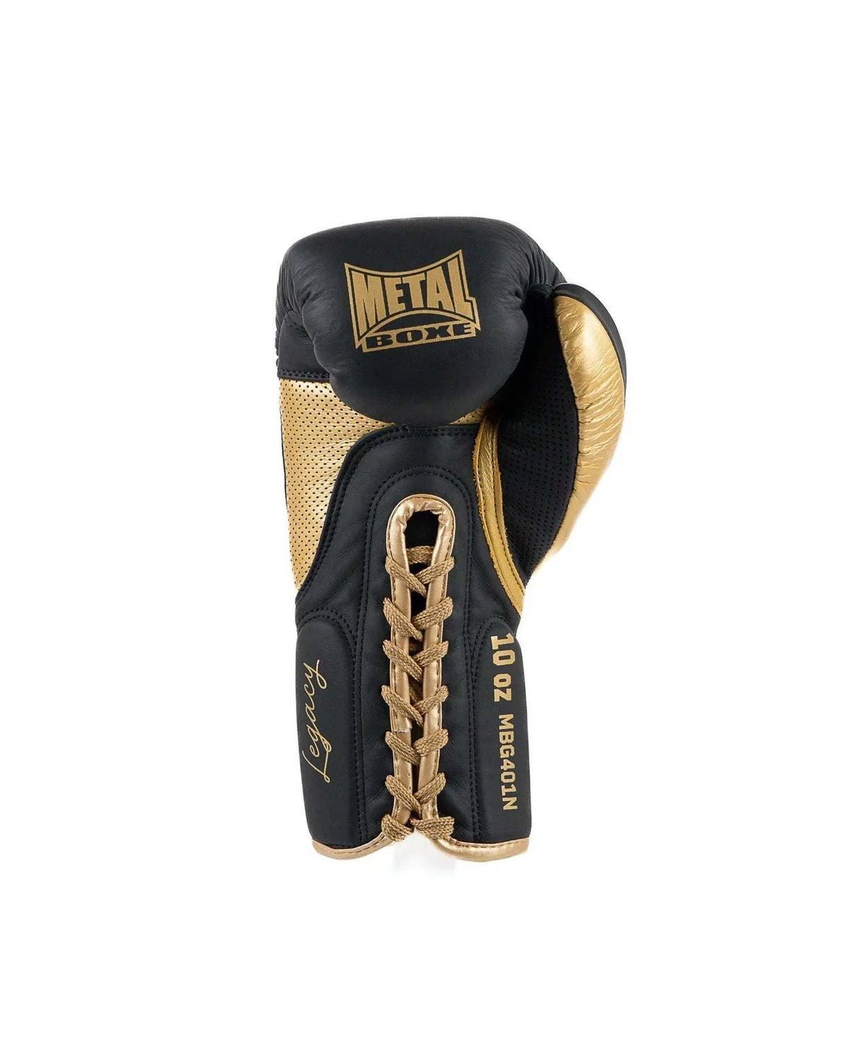 Metal Boxe Legacy black and gold lace-up boxing glove with triple density foam and premium leather design