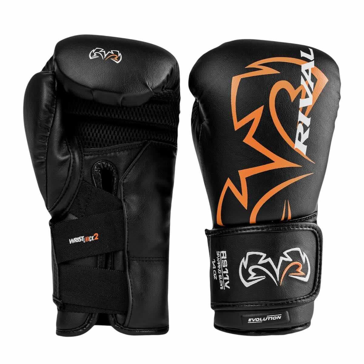 Gants de sparring Rival RS11V noir avec protection renforcée et maintien poignet avancé