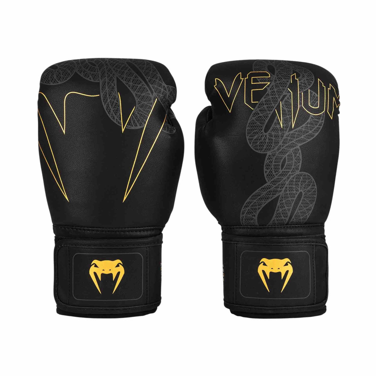 Gants de boxe Venum Serpenti noirs avec design serpent intégral et protection maximale