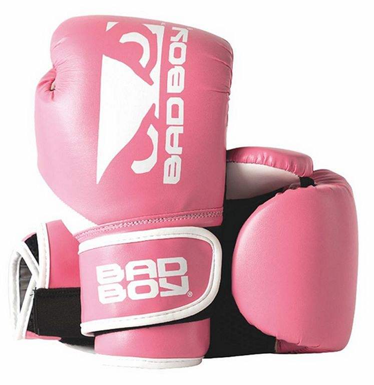 Gants de boxe Zeus Bad Boy rose en cuir synthétique avec mousse moulée pour protection et confort