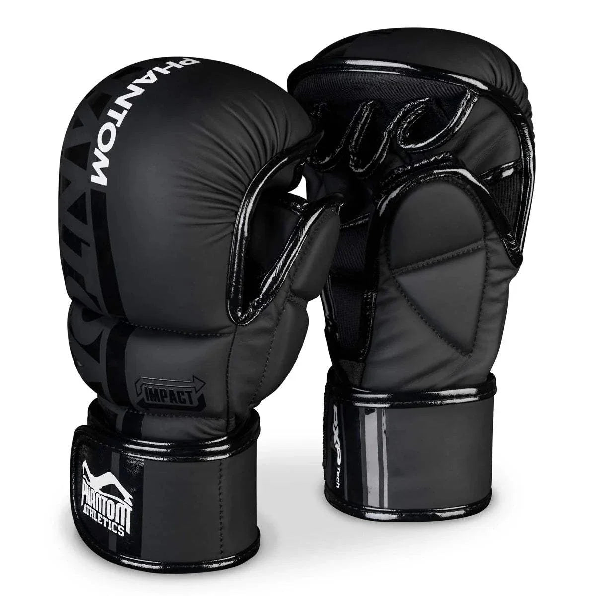 Gants de MMA APEX noirs avec rembourrage haute densité et fermeture velcro pour sparring et compétition