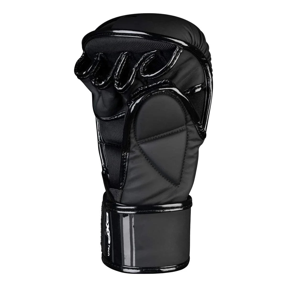 Gants de MMA APEX noirs en PU vegan avec rembourrage haute densité et fermeture velcro pour sparring et compétition