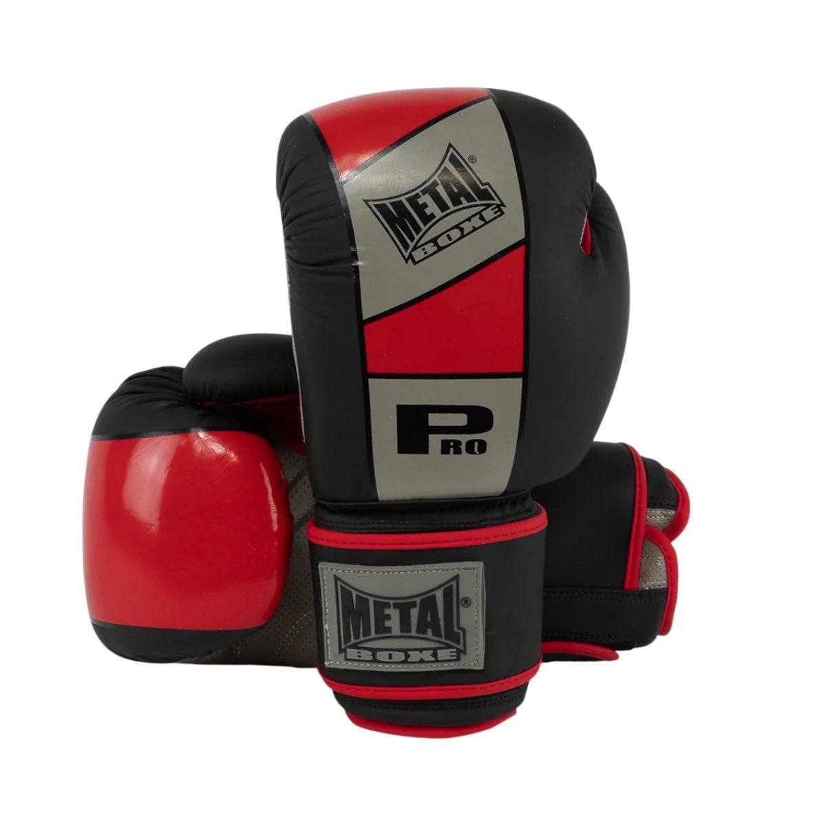 Gants de boxe Metal Boxe Pro en cuir PU avec velcro, disponibles en bleu et rouge, protection mousse, tailles 8 à 14oz