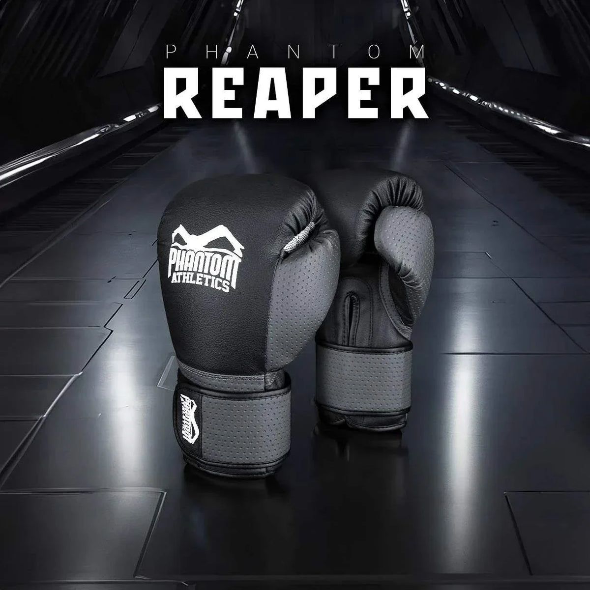Gants de boxe Reaper Phantom Athletics noirs avec mousse injectée et maintien poignet avancé