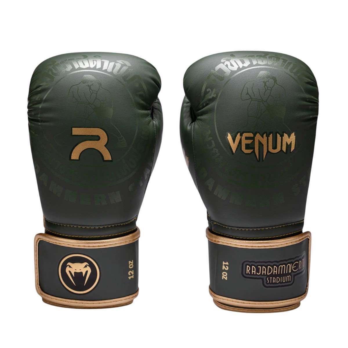 Gants de boxe Venum Rajadamnern kaki en simili cuir avec mousse triple densité pour Muay Thai et kickboxing
