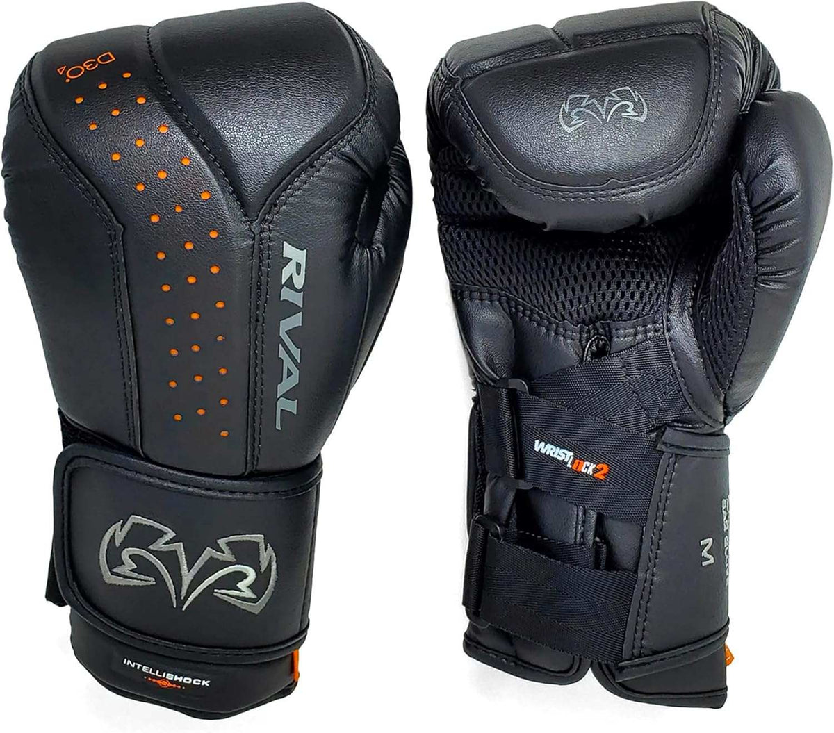 Gants de sac Rival RB10 Intelli-Shock en microfibre noire avec protection haute densité pour entraînement au sac.