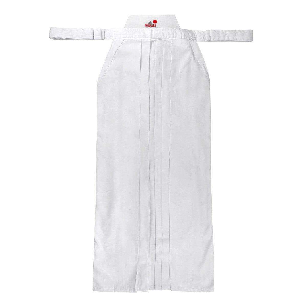 Hakama Training FUJIMAE blanc en polyester et coton pour Aïkido, Iaïdo et Kendo, léger et résistant.