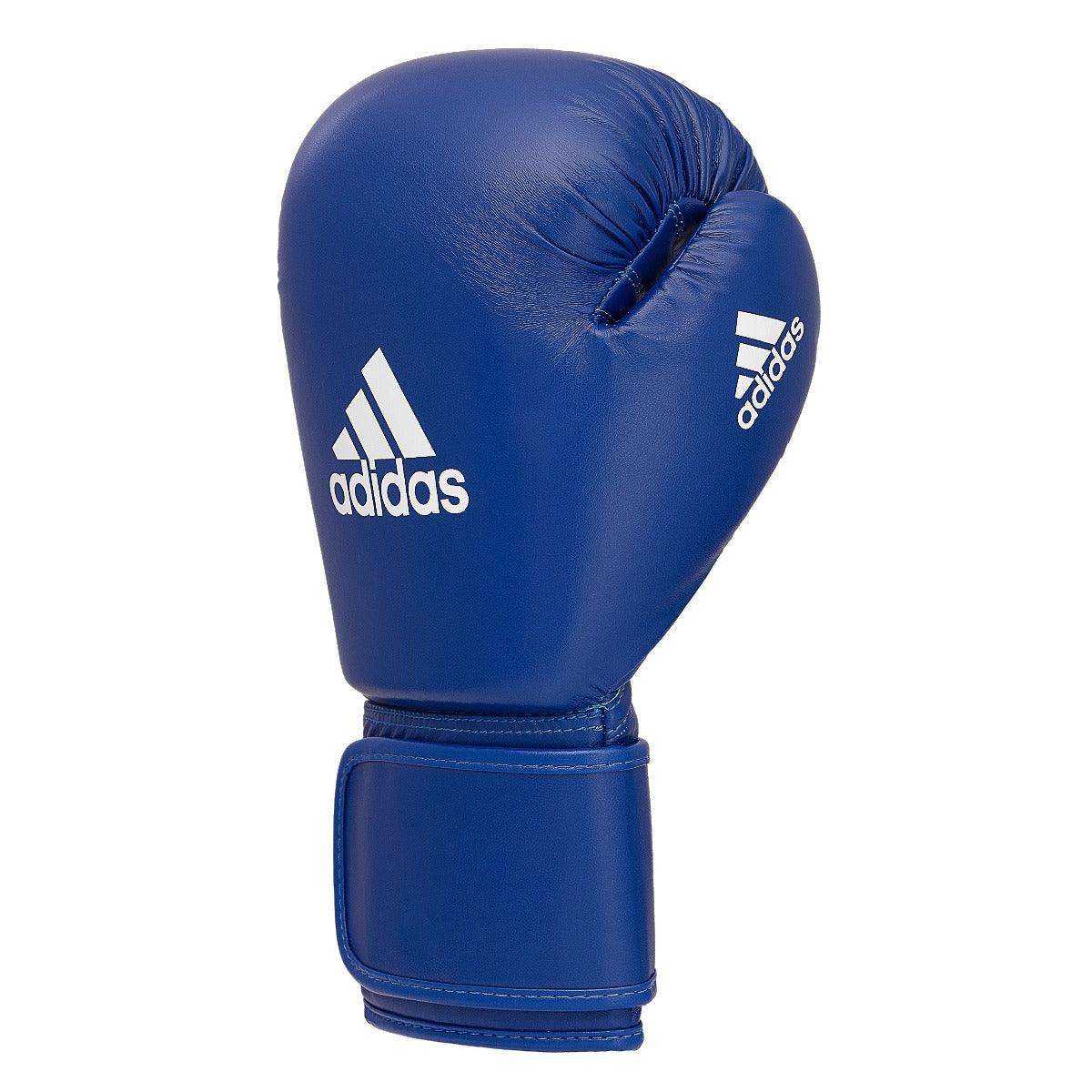 Gant de boxe amateur Adidas bleu en cuir avec protection pouce et fermeture velcro