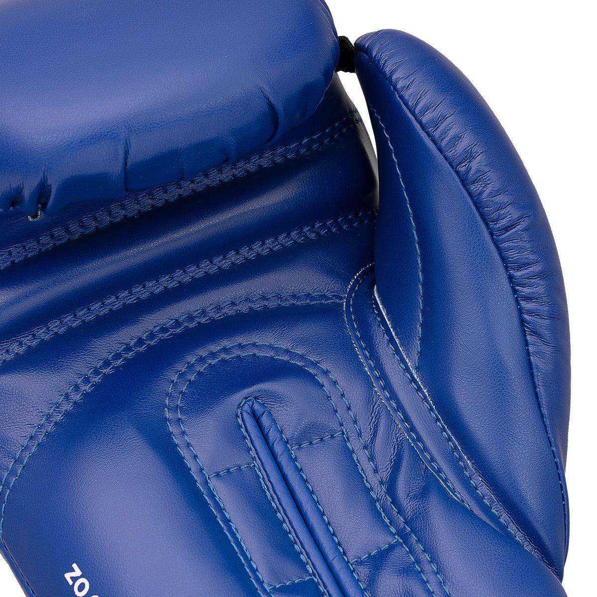 Gants de boxe amateur Adidas en cuir bleu avec renfort pouce et fermeture Velcro rigide