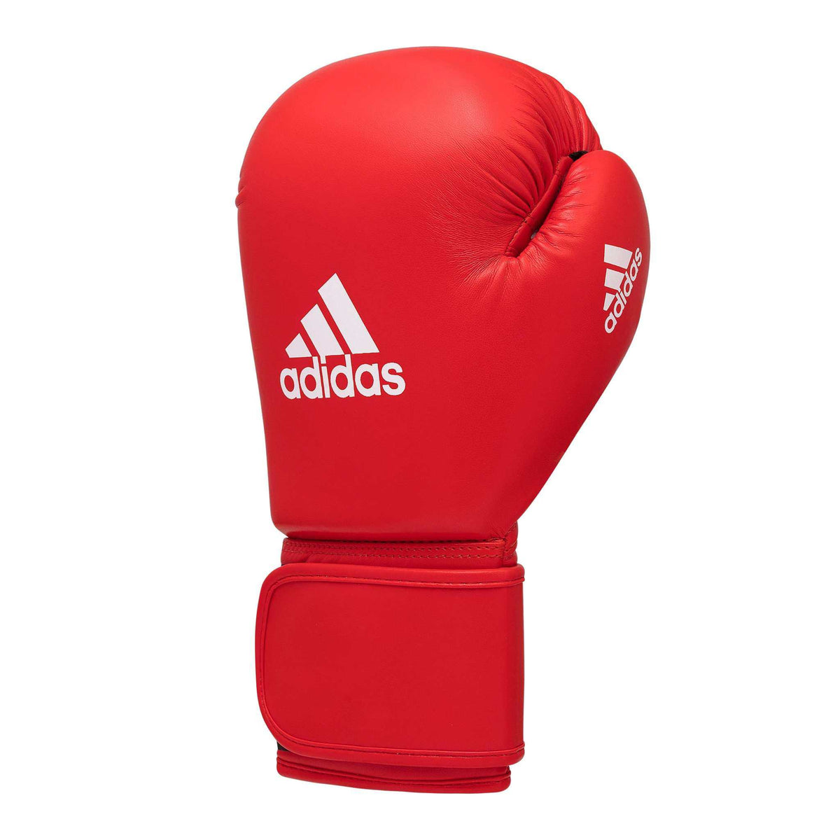 Gants de boxe amateur Adidas rouges en cuir de vachette avec protection pouce et fermeture Velcro