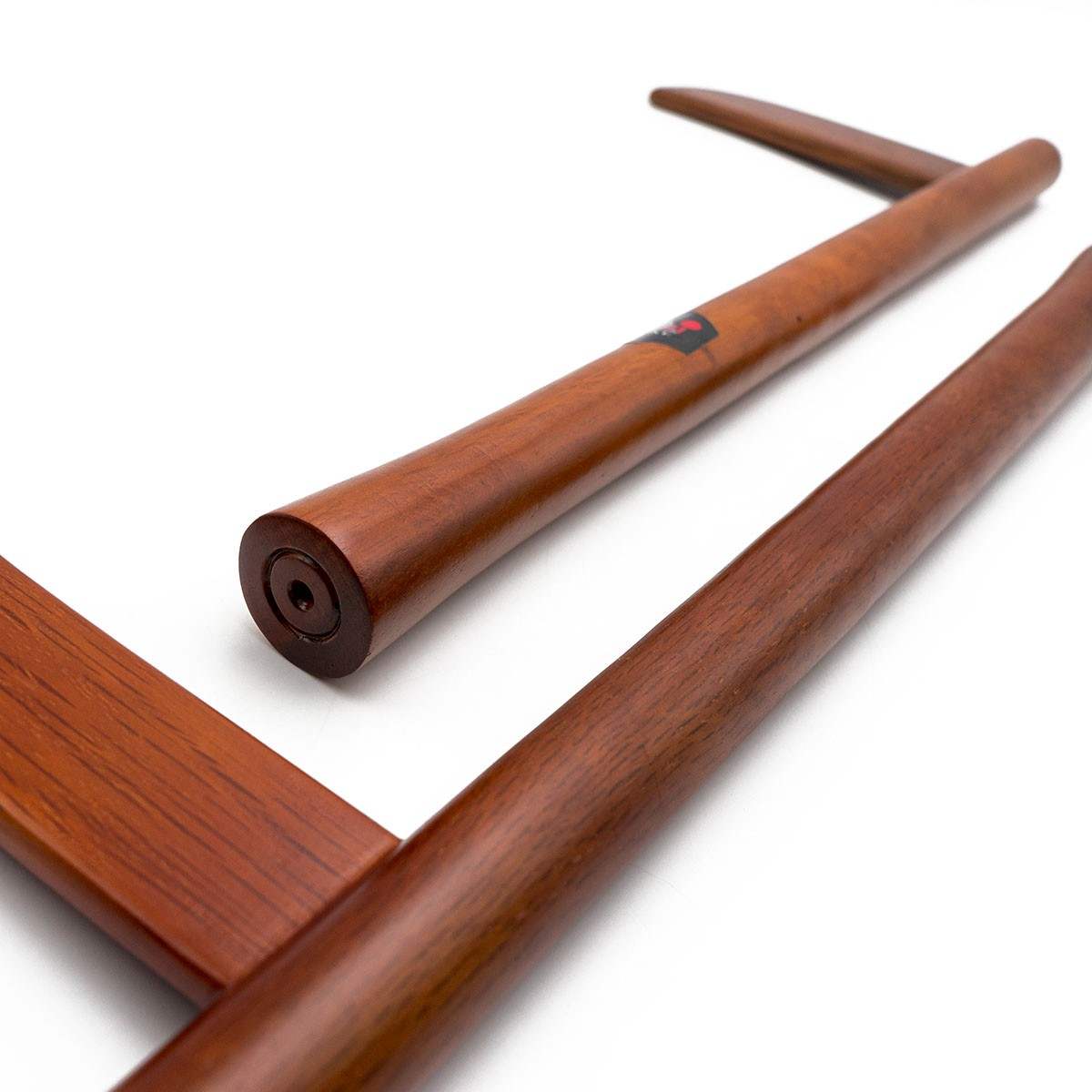 Pair of red oak wooden training Kamas for Kobudo and Ninjutsu martial arts practice