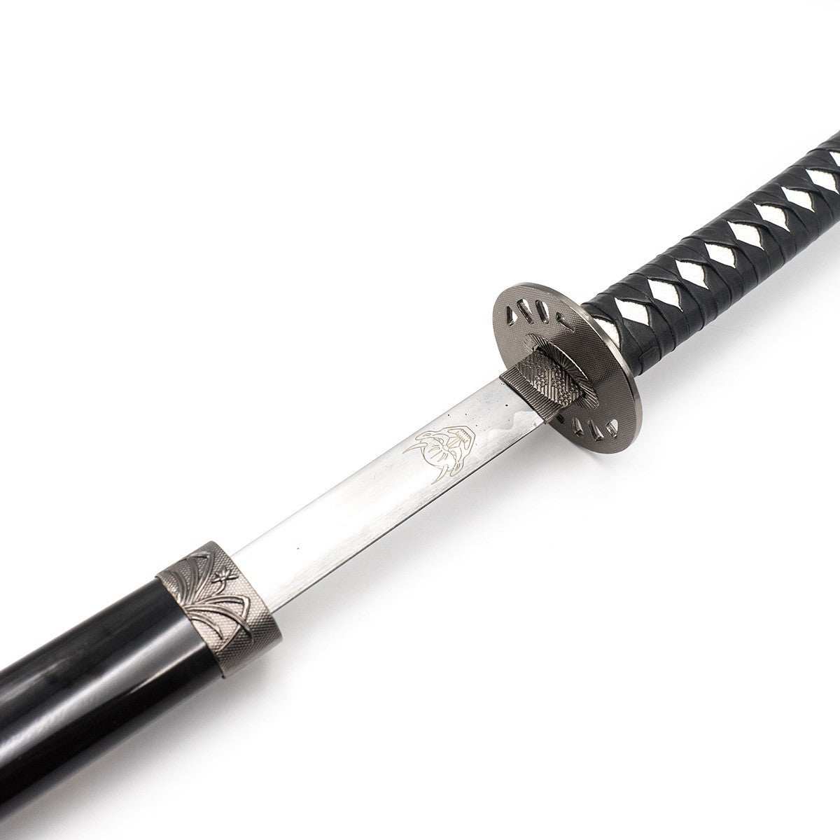 Katana Acier Kill Bill FUJIMAE réplique décorative avec lame inox 75 cm, saya noire laquée et poignée tressée noire