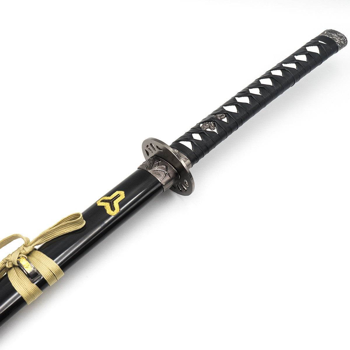 Katana acier Kill Bill FUJIMAE 75 cm réplique décorative avec saya laquée noire et tsuka tressée