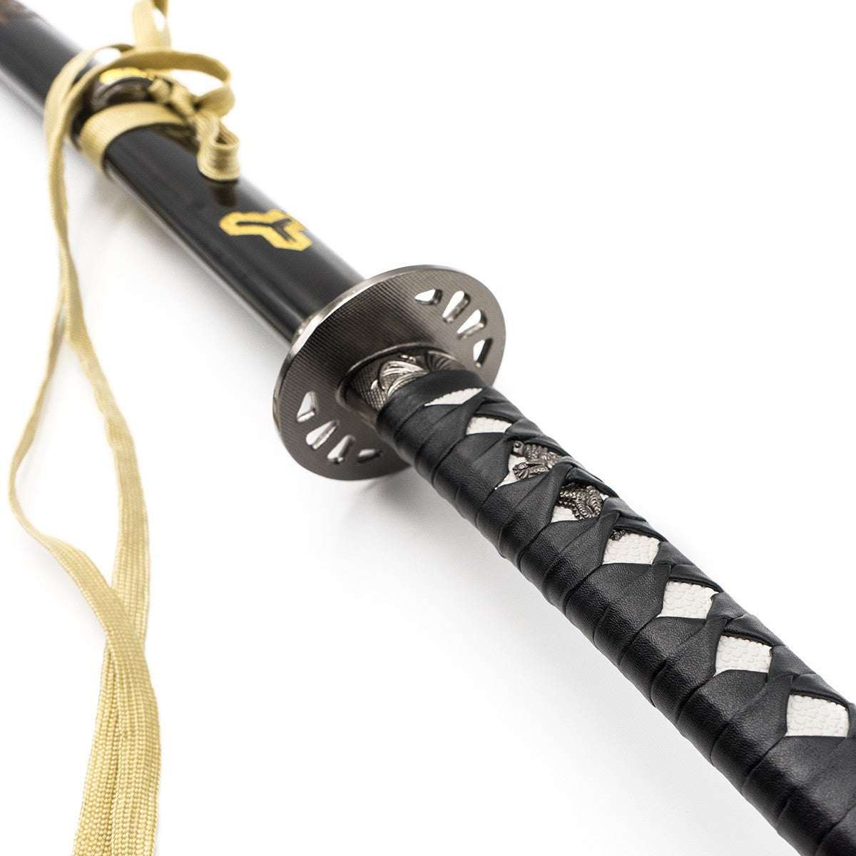 Katana Acier Kill Bill réplique décorative en acier inoxydable avec saya noire laquée et poignée tressée noire