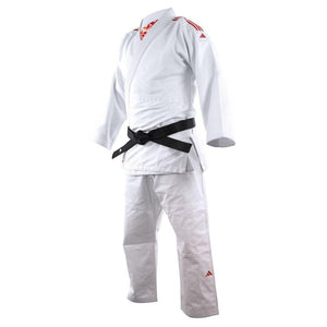 Kimono de Judo Adidas J690 Quest blanc bandes rouges porté