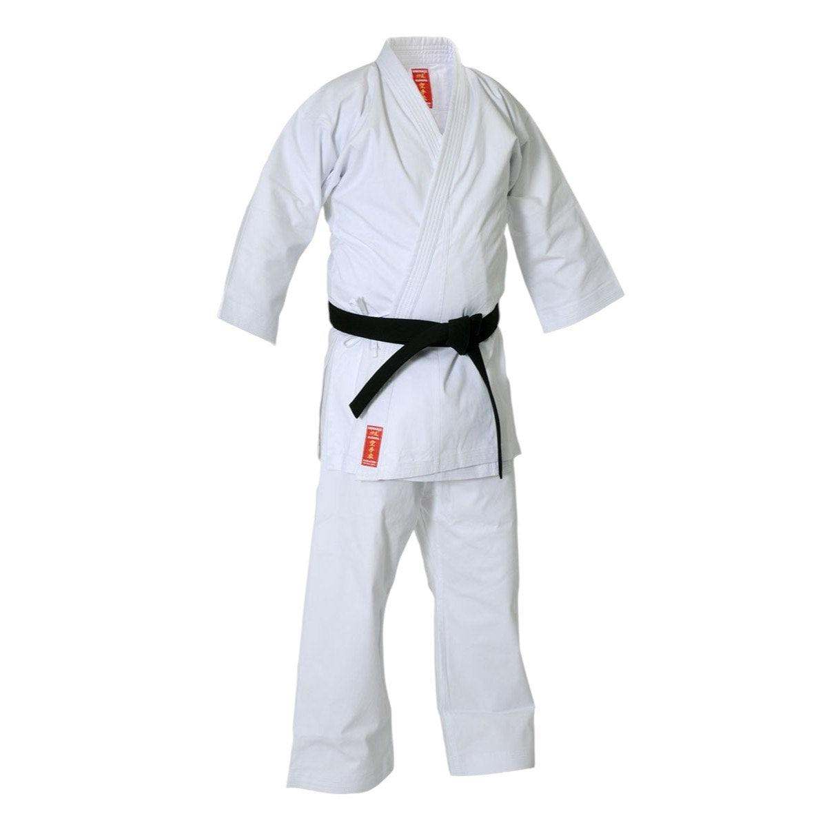 White Kimono Karate Kamikaze Europa with black belt, 100% cotton, comfortable and durable for intensive training and competition