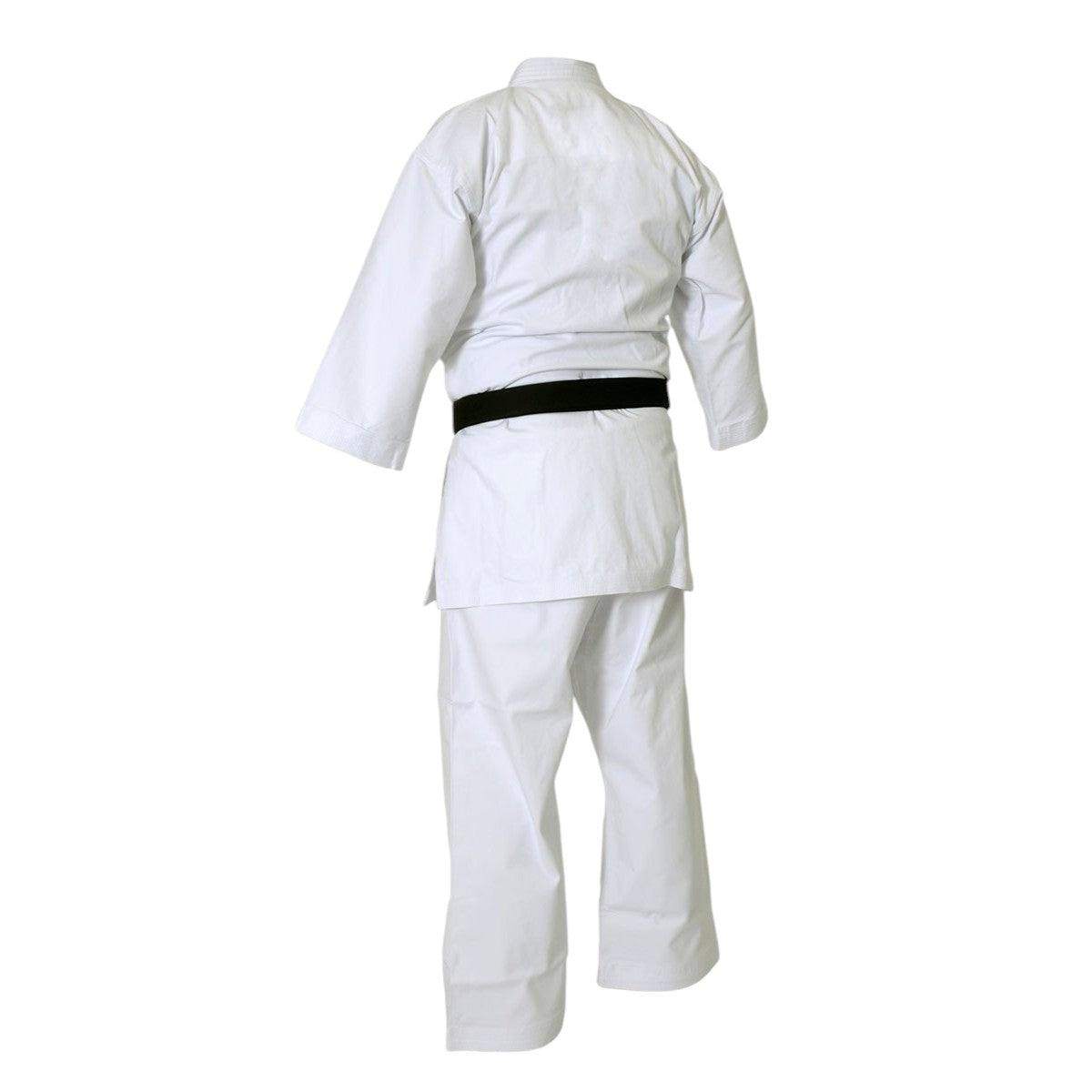 White Kimono Karate Kamikaze Europa with black belt, 100% cotton, loose fit for training and competition
