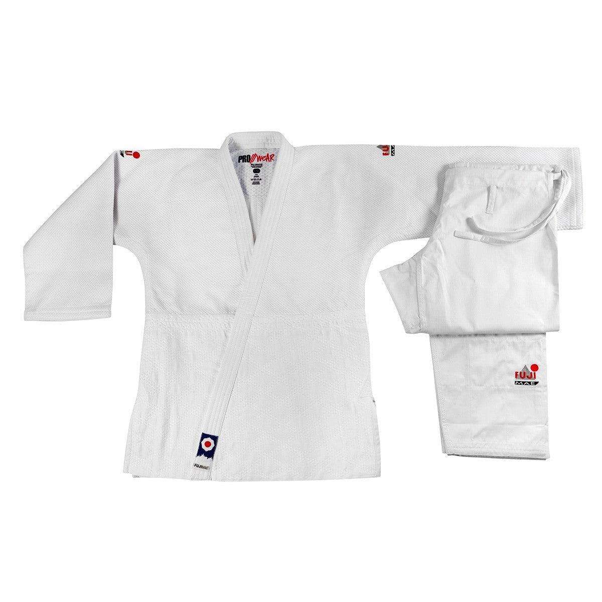 White Judo Gi ProWear 2 competition uniform made of durable cotton-polyester blend with jacket and pants.