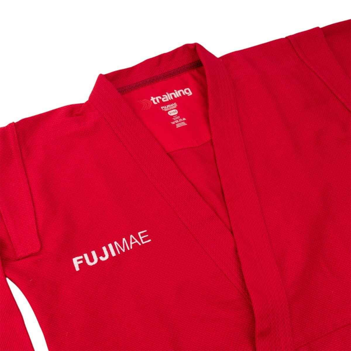 Veste Kurka de Sambo FUJIMAE 12414 rouge et bleu, tissu léger grain de riz, renforts épaules et ceinture, entraînement intensif