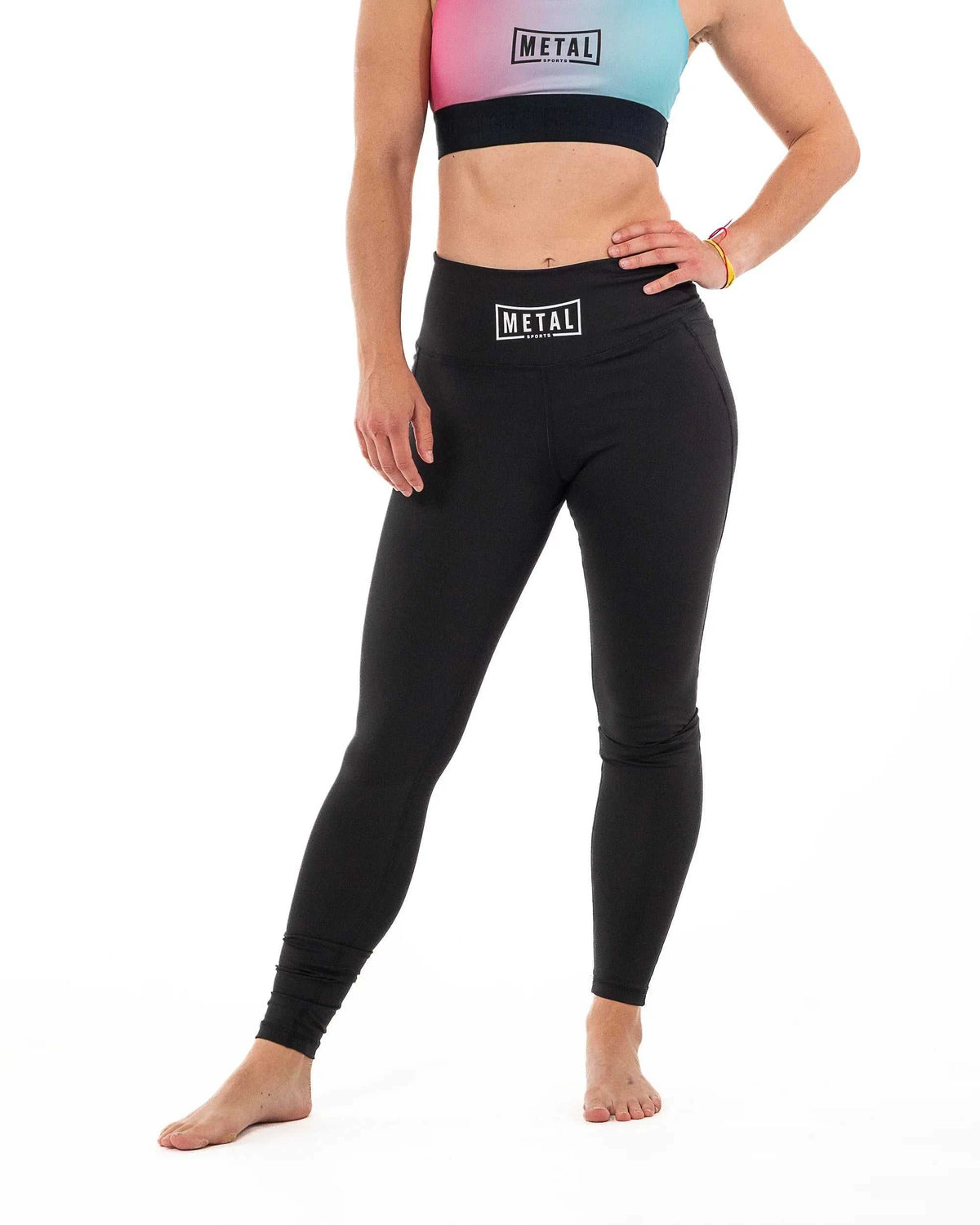 Legging Femme Metal Boxe noir en polyester élasthanne pour sport et maintien optimal