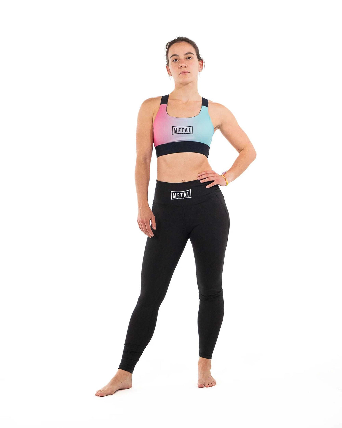 Legging Femme Metal Boxe noir en polyester et élasthanne pour sport et fitness.
