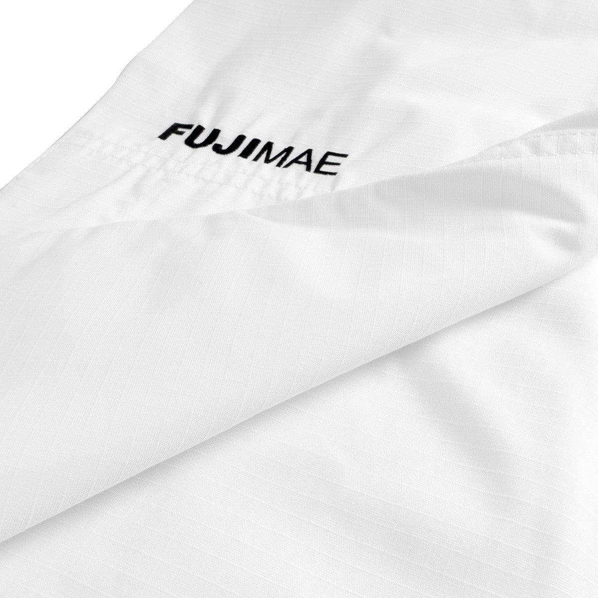 White FUJIMAE Brazilian Jiu Jitsu training pants with ripstop fabric and reinforced stitching