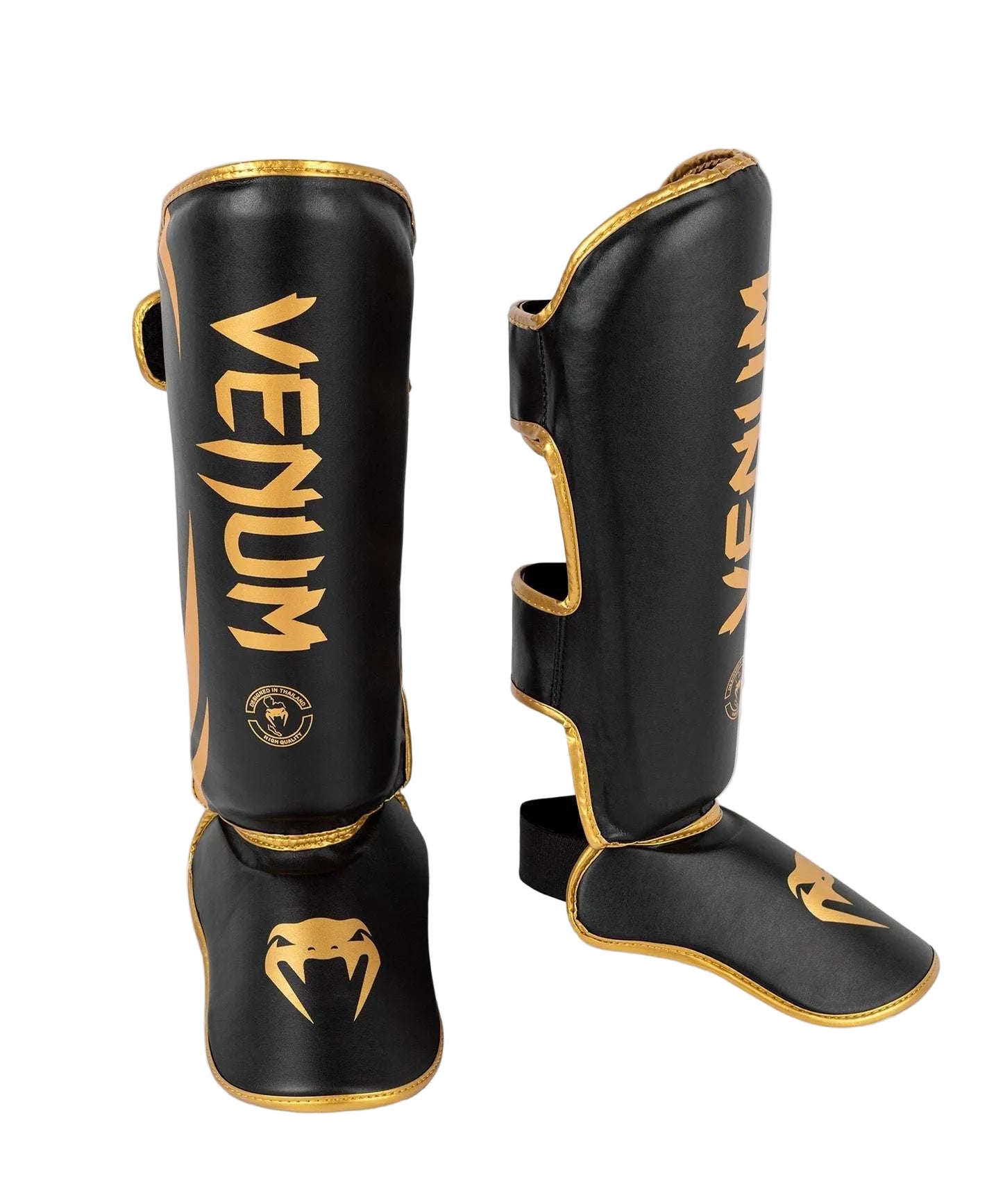Protège-tibias Venum Challenger 2.0 noir et or avec mousse haute densité pour Muay Thaï et MMA