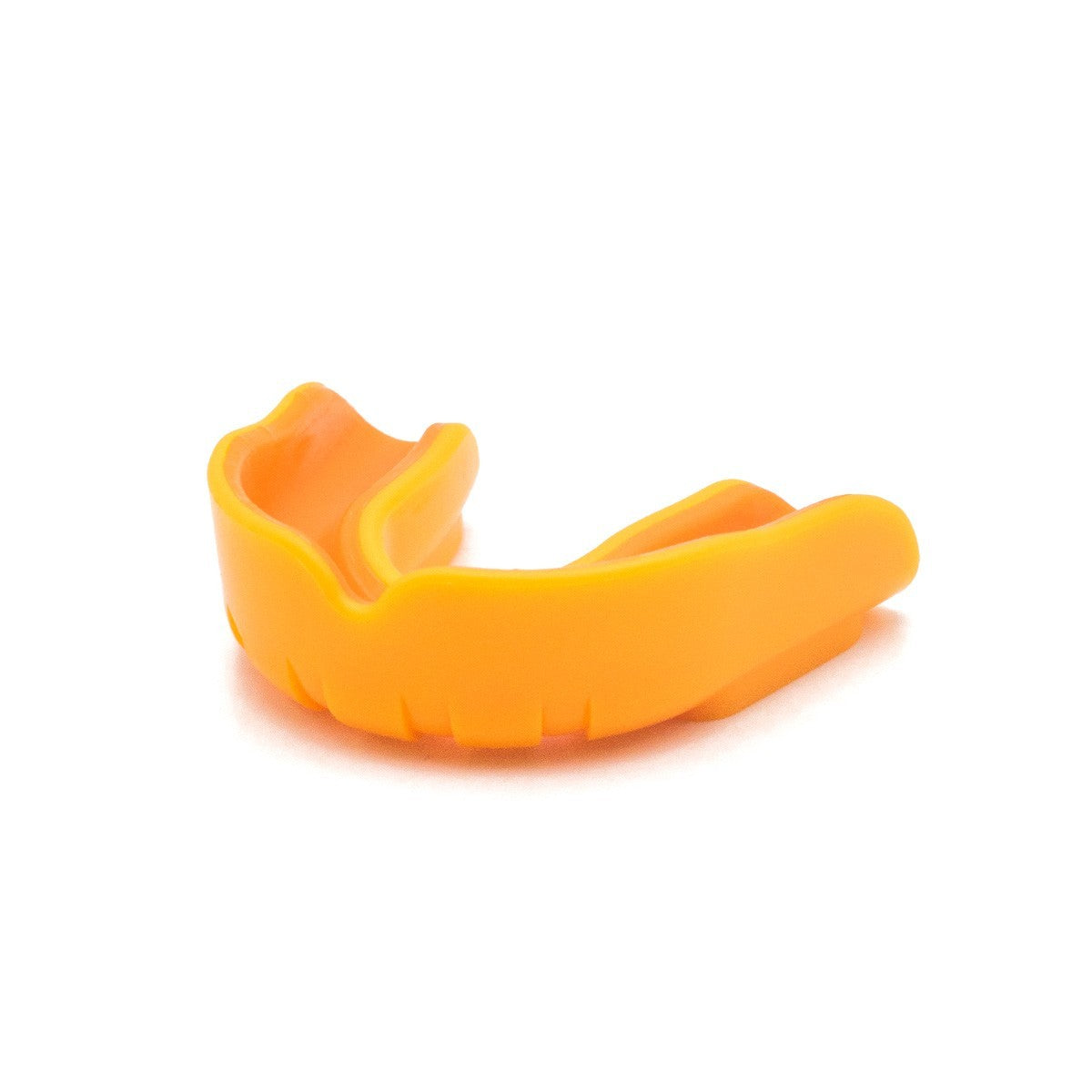 Orange FUJIMAE bi-material children's mouthguard for sports training with ventilation and molar reinforcements