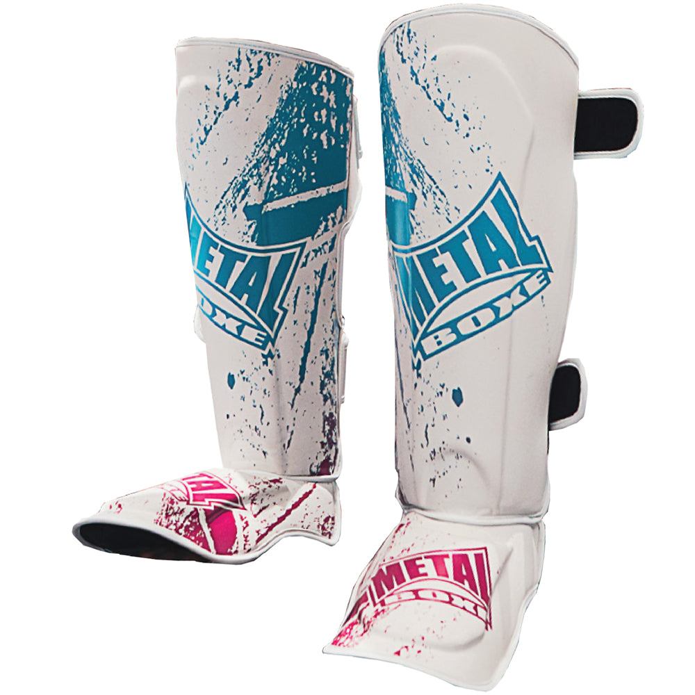 Protège tibia-pieds Metal Boxe Miami Vice avec mousse multi-densité et velcro large pour entraînement MMA et boxe