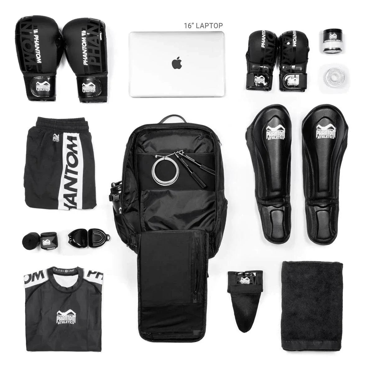 Sac à dos APEX Team noir pour gym et sports de combat avec compartiment humide et système bungee externe