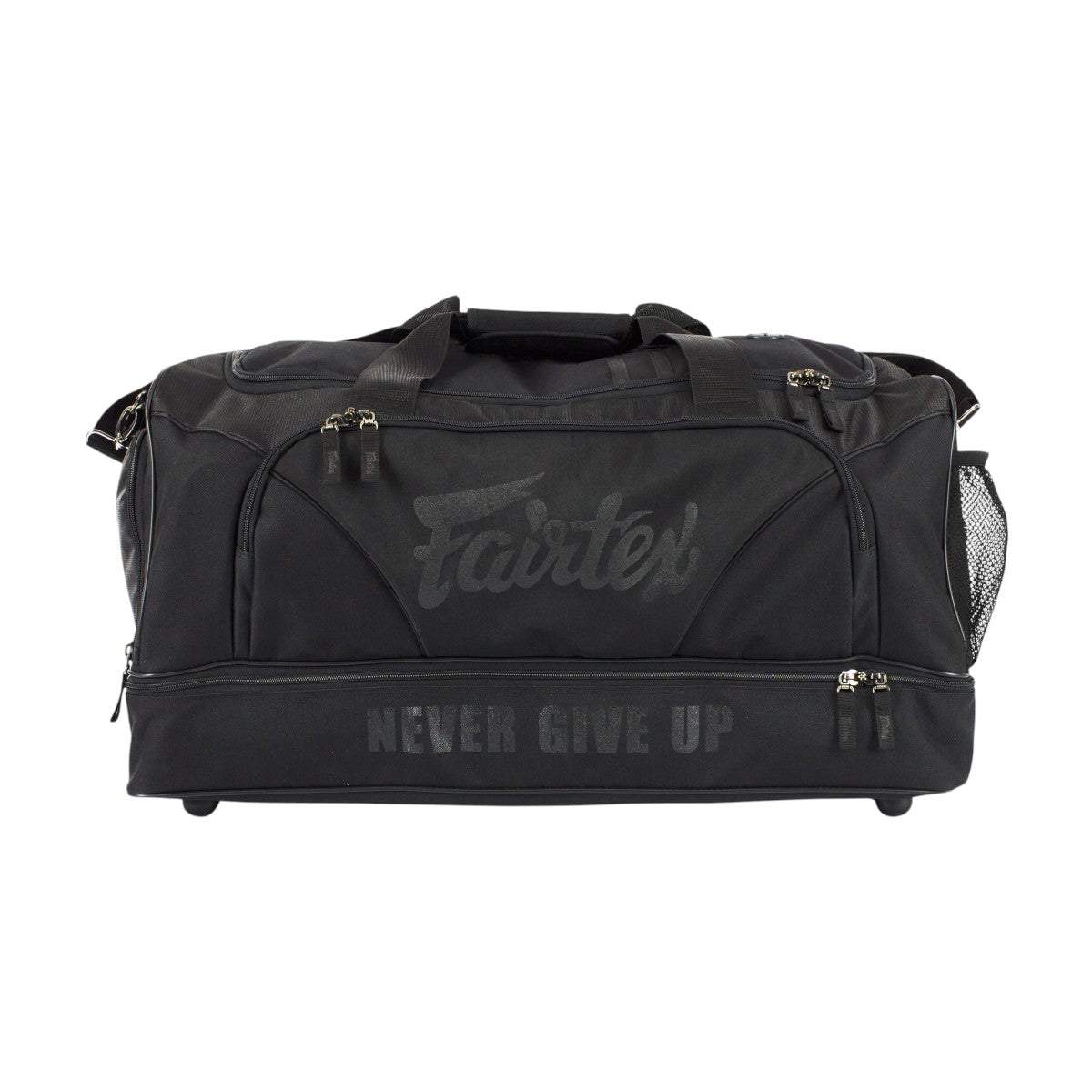 Sac de Sport Fairtex Premium noir et vert avec multiples rangements et double fond, résistant en nylon Rip Stop.