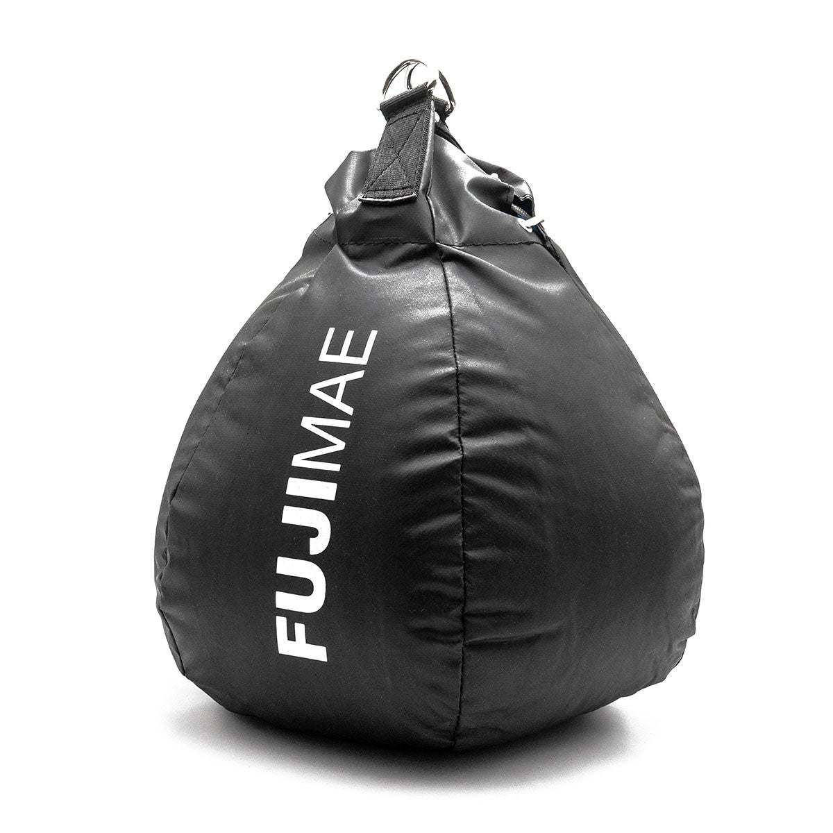 Black FUJIMAE Uppercut heavy bag for boxing and MMA training with durable synthetic leather and compact 15kg weight.