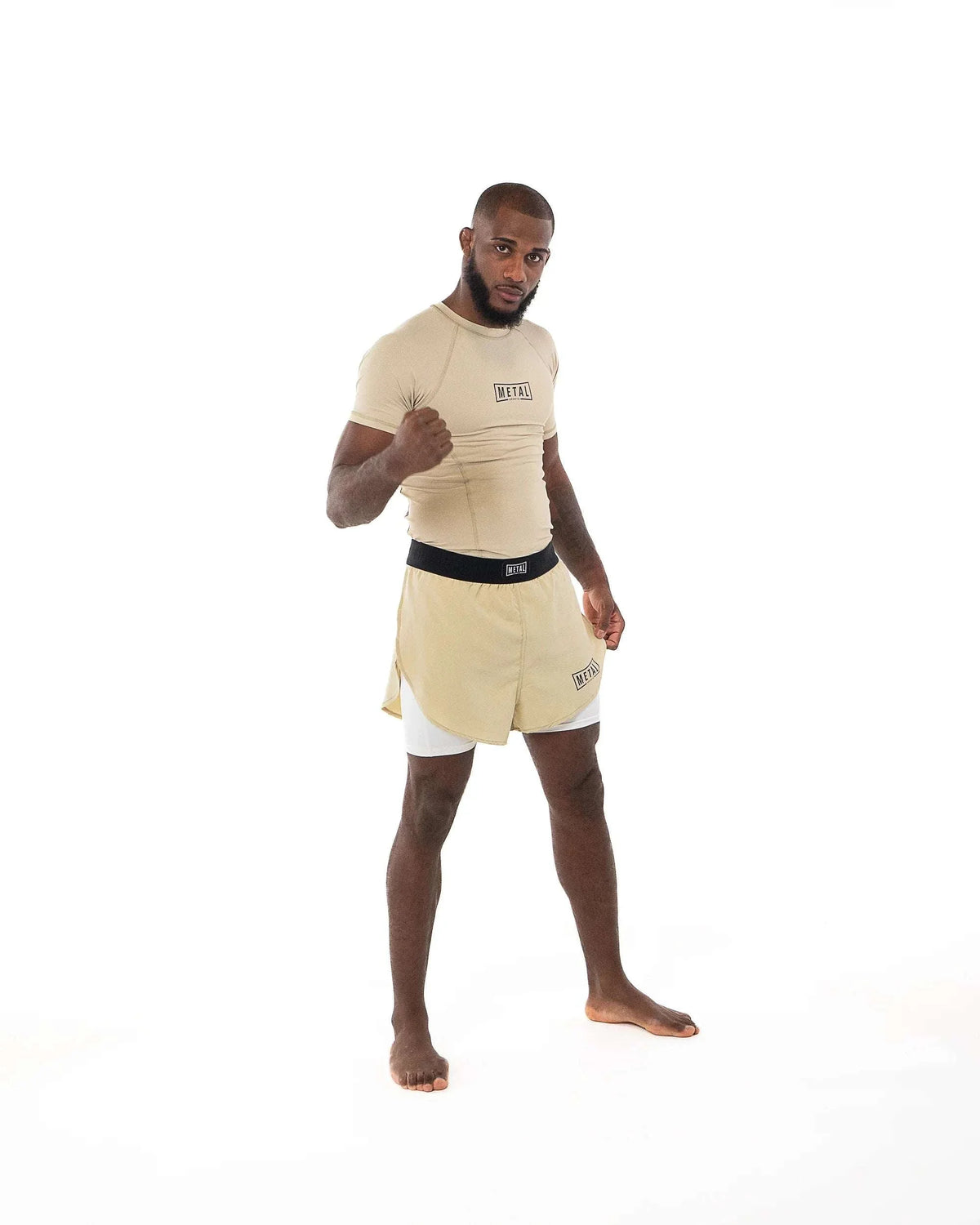 Short 2en1 – Metal Boxe, short MMA léger avec compression intégrée beige, noir et Miami Vice