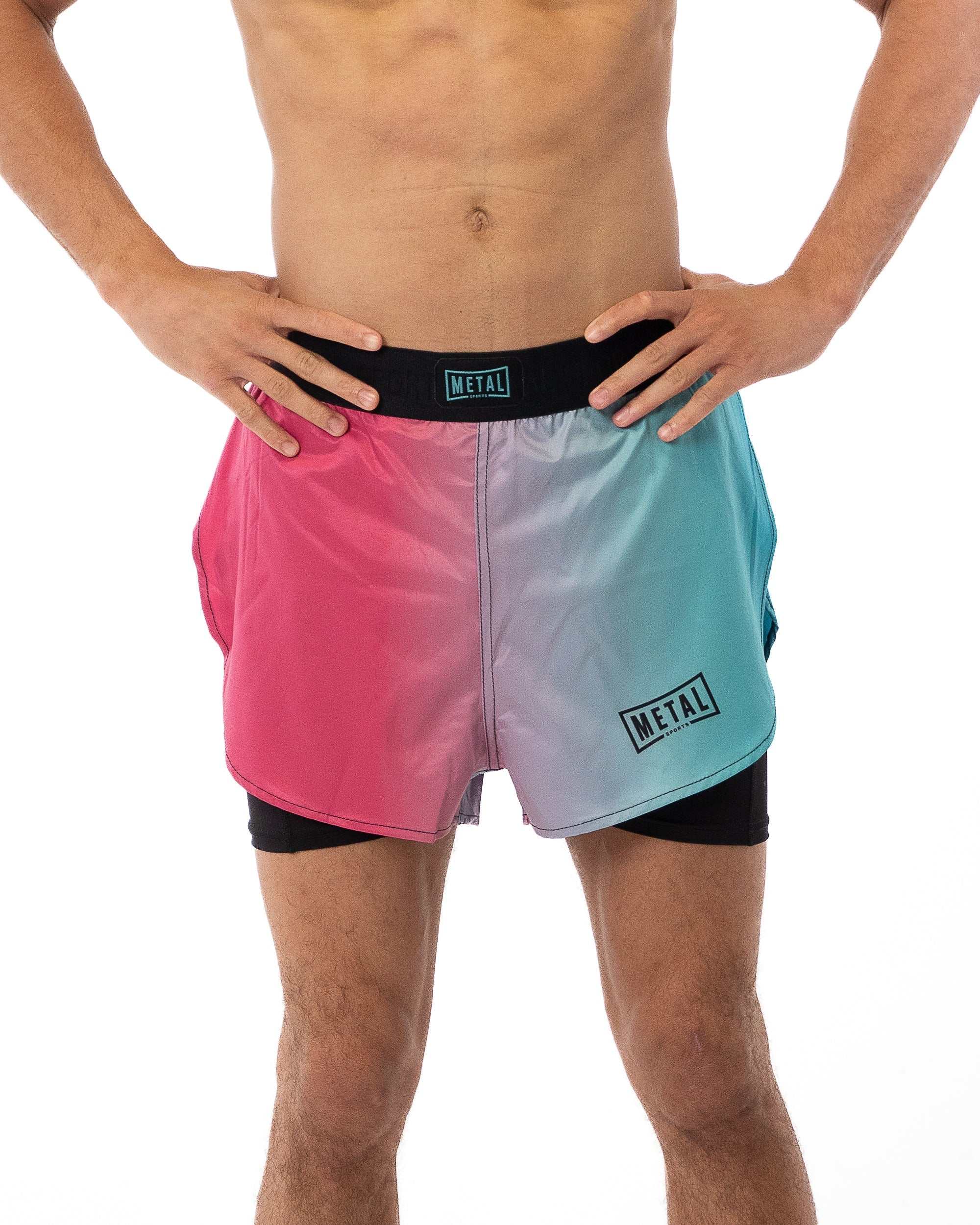 Short 2en1 Metal Boxe beige léger et compressif pour MMA avec poche et ceinture élastique