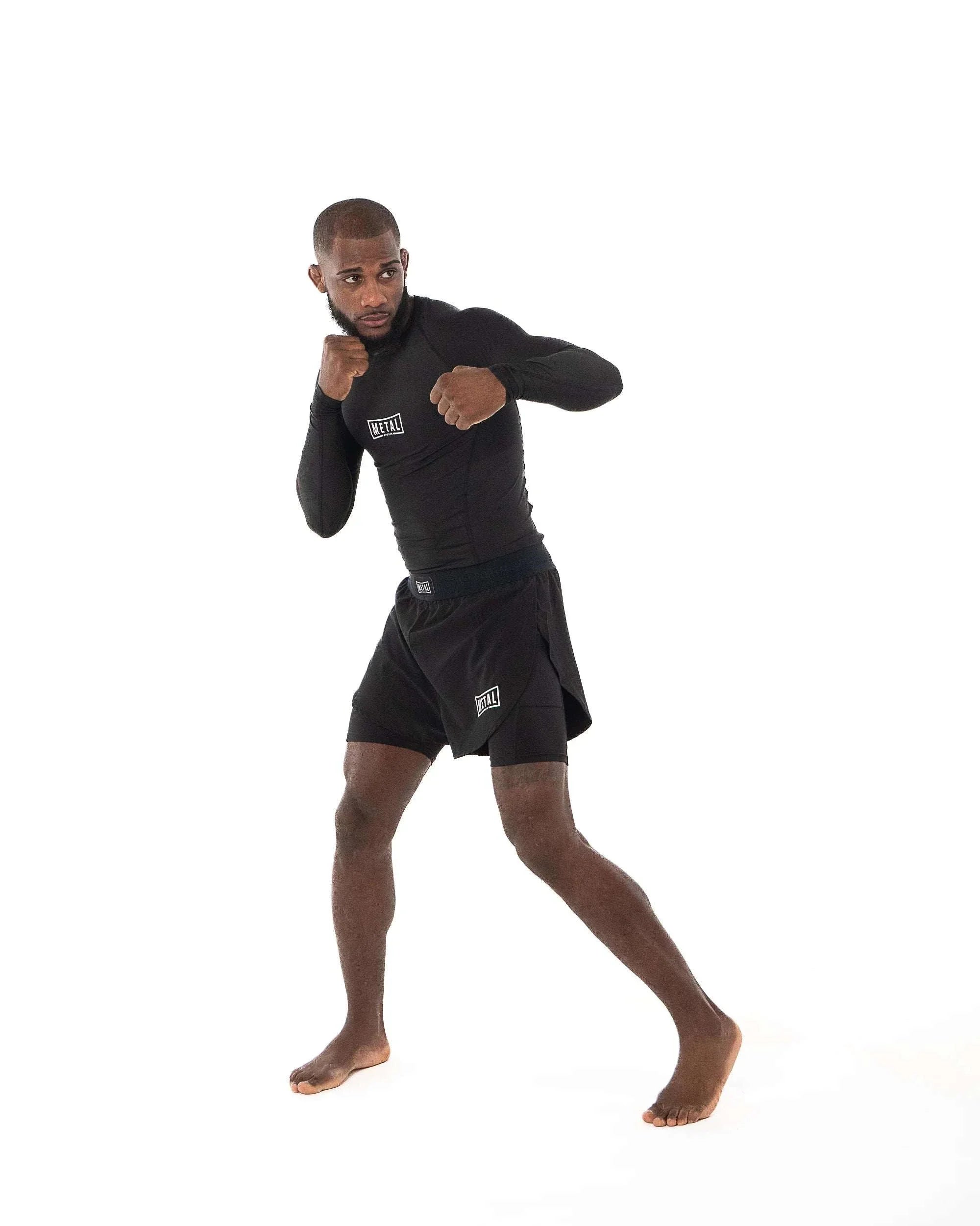 Short 2en1 Metal Boxe léger et compressif pour MMA, beige et noir