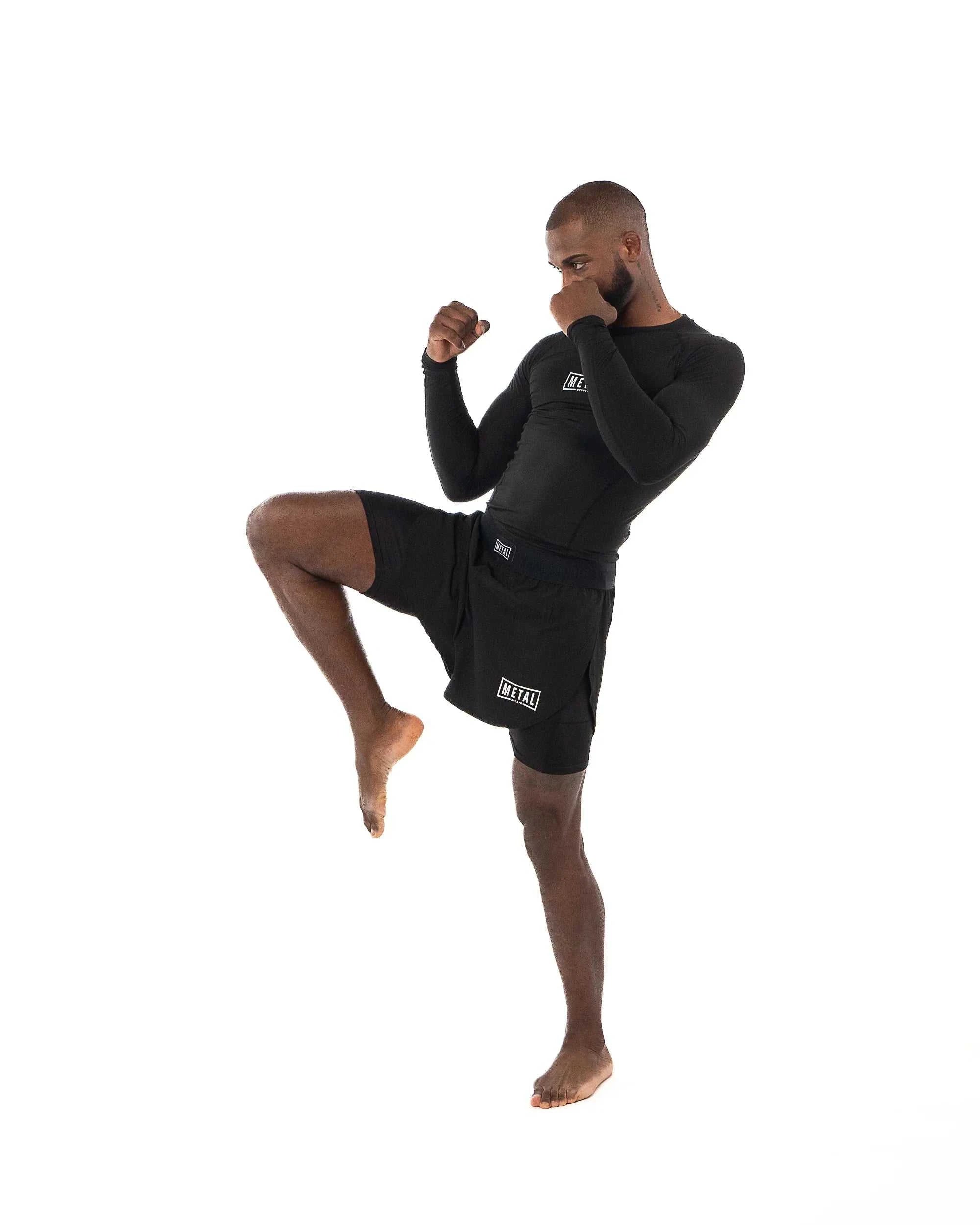 Short 2en1 – Metal Boxe beige léger et compressif pour MMA
