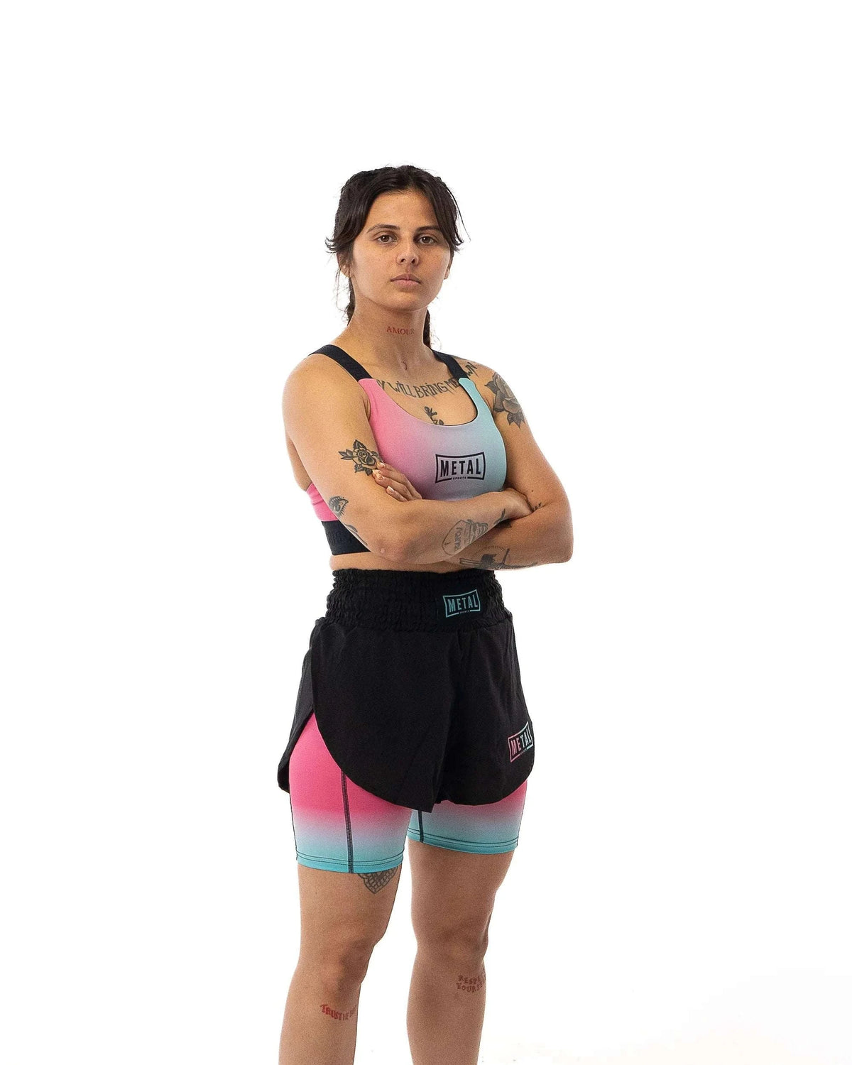 Short MMA femme Metal Boxe 2 en 1 noir et Miami Vibe confortable et performant